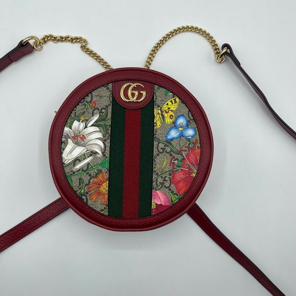 Gucci Ophidia Supreme GG Canvas Floral Round Backpack with Red Trim w/Box 5 - Picture 3 of 11
